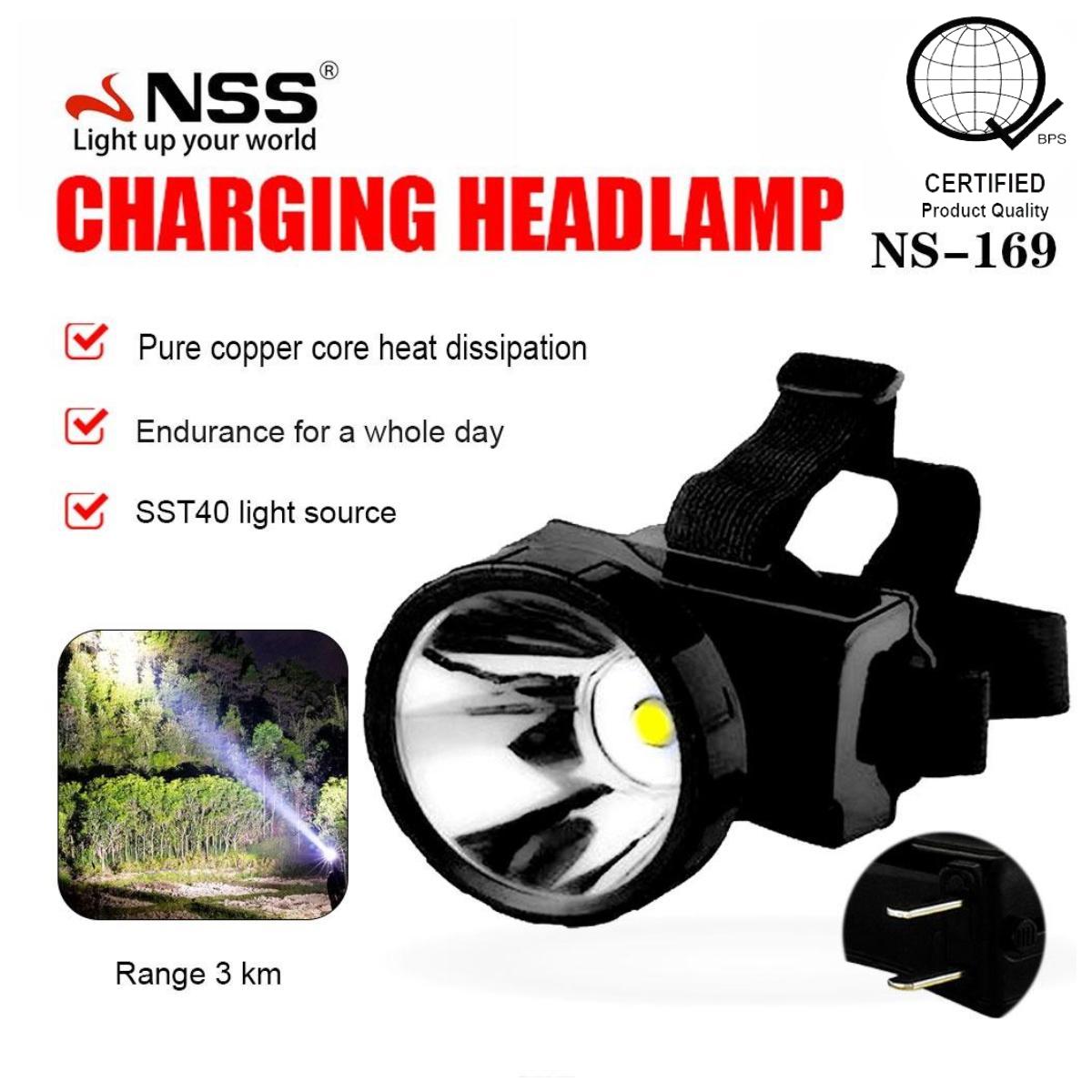 NSS Rechargeable LED Headlamp NS-169 – High Power SST40 Headlight with Long Range Beam & All-Day Battery