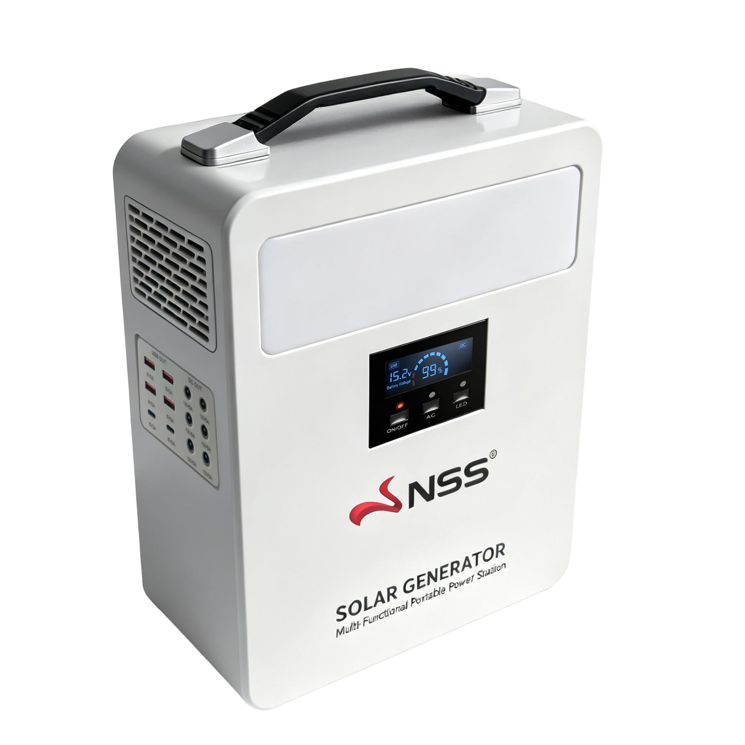 NSS NEW Solar Generator 300W/500W Portable Power Station 15500mAh Lithium Battery Emergency Power Supply with 2 External Bulbs for Camping Home Outage 13 Output Ports 5V 2A USB